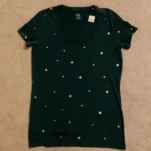 New! PINK - Forest Green w/ Gold Stars - Size XS - T-Shirt